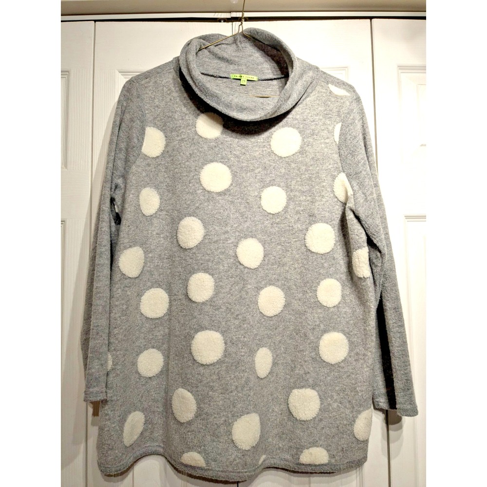 Trisha Tyler Sweater Grey Polka Dot Cowl Neck Sweater Top Womens Plus Sz: 1X
